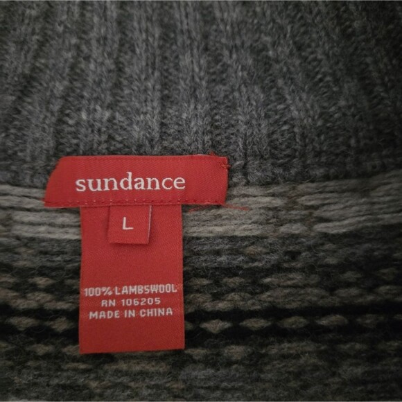 Sundance 100% Lambswool Knit 1/4 Zip Fair Isle Nordic Sweater Gray Tan Black L - Picture 7 of 13